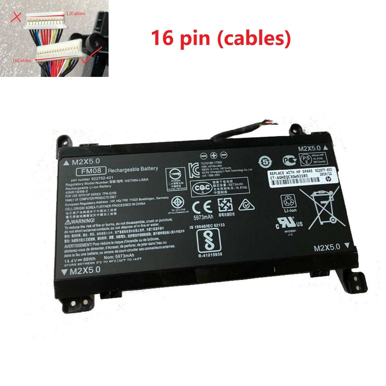 Akku für 16 pin HP Omen 17-AN014NG HSTNN-LB8A 922752-421 HQ-TRE TPN-Q195(Ersatz)